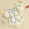 imageKuriozud Newborn Baby Girl Clothes Bow Bubble Romper Short Sleeve Jumpsuit Cute Baby Girl Outfit Summer ClothingSolid Apricot