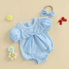 imageKuriozud Newborn Baby Girl Clothes Bow Bubble Romper Short Sleeve Jumpsuit Cute Baby Girl Outfit Summer ClothingSolid Blue