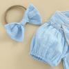 imageKuriozud Newborn Baby Girl Clothes Bow Bubble Romper Short Sleeve Jumpsuit Cute Baby Girl Outfit Summer ClothingSolid Blue