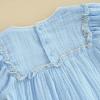 imageKuriozud Newborn Baby Girl Clothes Bow Bubble Romper Short Sleeve Jumpsuit Cute Baby Girl Outfit Summer ClothingSolid Blue