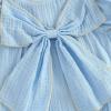 imageKuriozud Newborn Baby Girl Clothes Bow Bubble Romper Short Sleeve Jumpsuit Cute Baby Girl Outfit Summer ClothingSolid Blue
