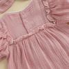 imageKuriozud Newborn Baby Girl Clothes Bow Bubble Romper Short Sleeve Jumpsuit Cute Baby Girl Outfit Summer ClothingSolid Pink