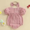 imageKuriozud Newborn Baby Girl Clothes Bow Bubble Romper Short Sleeve Jumpsuit Cute Baby Girl Outfit Summer ClothingSolid Pink