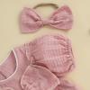 imageKuriozud Newborn Baby Girl Clothes Bow Bubble Romper Short Sleeve Jumpsuit Cute Baby Girl Outfit Summer ClothingSolid Pink