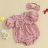 imageKuriozud Newborn Baby Girl Clothes Bow Bubble Romper Short Sleeve Jumpsuit Cute Baby Girl Outfit Summer ClothingSolid Pink