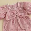 imageKuriozud Newborn Baby Girl Clothes Bow Bubble Romper Short Sleeve Jumpsuit Cute Baby Girl Outfit Summer ClothingSolid Pink