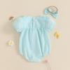 imageKuriozud Newborn Baby Girl Clothes Bow Bubble Romper Short Sleeve Jumpsuit Cute Baby Girl Outfit Summer ClothingStriped Blue