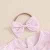 imageKuriozud Newborn Baby Girl Clothes Bow Bubble Romper Short Sleeve Jumpsuit Cute Baby Girl Outfit Summer ClothingStriped Pink