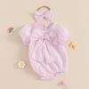 imageKuriozud Newborn Baby Girl Clothes Bow Bubble Romper Short Sleeve Jumpsuit Cute Baby Girl Outfit Summer ClothingStriped Pink