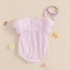 imageKuriozud Newborn Baby Girl Clothes Bow Bubble Romper Short Sleeve Jumpsuit Cute Baby Girl Outfit Summer ClothingStriped Pink