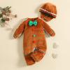 imageKuriozud Toddler Baby Gingerbread Man Rompers Casual Long Sleeve Footed Jumpsuit and Cute Hat for Newborn Girl BoyBrown