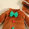 imageKuriozud Toddler Baby Gingerbread Man Rompers Casual Long Sleeve Footed Jumpsuit and Cute Hat for Newborn Girl BoyBrown