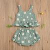 imageKuriozud Toddler Baby Girl Ruffle Vest Halter Top  Shorts with Bowknot 2 Piece Summer OutfitsDaisy Green