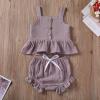 imageKuriozud Toddler Baby Girl Ruffle Vest Halter Top  Shorts with Bowknot 2 Piece Summer OutfitsLight Purple