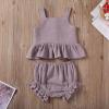 imageKuriozud Toddler Baby Girl Ruffle Vest Halter Top  Shorts with Bowknot 2 Piece Summer OutfitsLight Purple