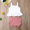 imageKuriozud Toddler Baby Girl Ruffle Vest Halter Top  Shorts with Bowknot 2 Piece Summer OutfitsWhite Vest  Pink Shorts