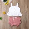imageKuriozud Toddler Baby Girl Ruffle Vest Halter Top  Shorts with Bowknot 2 Piece Summer OutfitsWhite Vest  Pink Shorts