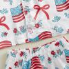 imageKuriozud Toddler Girl Pajamas 4th Of July Baby Silk Satin Nightgown Girls Fourth Of July Pjs Button Down 2Pcs Pajamas SetAmerican Flag Bow White