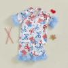 imageKuriozud Toddler Girl Pajamas 4th Of July Baby Silk Satin Nightgown Girls Fourth Of July Pjs Button Down 2Pcs Pajamas SetBow Print Light Blue