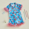 imageKuriozud Toddler Girl Pajamas 4th Of July Baby Silk Satin Nightgown Girls Fourth Of July Pjs Button Down 2Pcs Pajamas SetBow Stars Blue