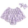 imageKuriozud Baby Girl Halloween OutfitsLinen Pumpkin Onesie Long Sleeve Ruffle Romper Bow Headband Newborn Infant Fall ClothesPurple