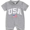 imageKuriozud Newborn Baby Boy Girl 4th of July Outfit American Flag Embroidery Short Sleeve Romper Jumpsuit Spring Summer ClothesAmerican Flag Grey
