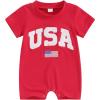 imageKuriozud Newborn Baby Boy Girl 4th of July Outfit American Flag Embroidery Short Sleeve Romper Jumpsuit Spring Summer ClothesAmerican Flag Red