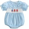 imageKuriozud Newborn Baby Girl 4th of July Outfit American Flag Bubble Romper Jumpsuit Infant Girl Fourth of July Summer ClothesIce Cream Plaid Blue