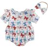 imageKuriozud Newborn Baby Girl 4th of July Outfit American Flag Bubble Romper Jumpsuit Infant Girl Fourth of July Summer ClothesRed White and Blue Bow