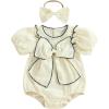 imageKuriozud Newborn Baby Girl Clothes Bow Bubble Romper Short Sleeve Jumpsuit Cute Baby Girl Outfit Summer ClothingSolid Apricot