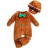 imageKuriozud Toddler Baby Gingerbread Man Rompers Casual Long Sleeve Footed Jumpsuit and Cute Hat for Newborn Girl BoyBrown