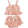 imageKuriozud Toddler Baby Girl Ruffle Vest Halter Top  Shorts with Bowknot 2 Piece Summer OutfitsDaisy Pink