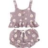 imageKuriozud Toddler Baby Girl Ruffle Vest Halter Top  Shorts with Bowknot 2 Piece Summer OutfitsDaisy Purple