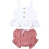 imageKuriozud Toddler Baby Girl Ruffle Vest Halter Top  Shorts with Bowknot 2 Piece Summer OutfitsWhite Vest  Pink Shorts