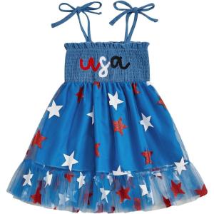 imageKuriozud 4th of July Toddler Girl Outfit Fourth of July USA Spaghetti Strap Dress Kids Little Girl Independence Day ClothesBlue Stars Usa
