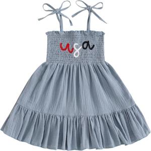 imageKuriozud 4th of July Toddler Girl Outfit Fourth of July USA Spaghetti Strap Dress Kids Little Girl Independence Day ClothesBlue Usa