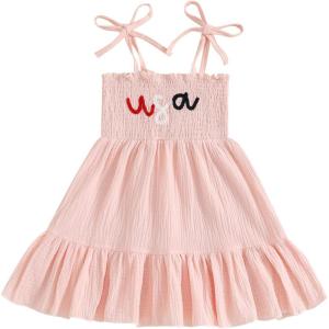 imageKuriozud 4th of July Toddler Girl Outfit Fourth of July USA Spaghetti Strap Dress Kids Little Girl Independence Day ClothesPink Usa