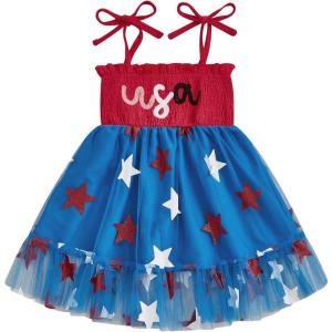 imageKuriozud 4th of July Toddler Girl Outfit Fourth of July USA Spaghetti Strap Dress Kids Little Girl Independence Day ClothesRed Blue Usa