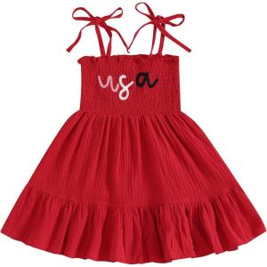 imageKuriozud 4th of July Toddler Girl Outfit Fourth of July USA Spaghetti Strap Dress Kids Little Girl Independence Day ClothesRed Usa