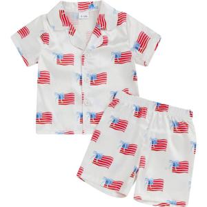 imageKuriozud Toddler Baby Girl Boy 4th of July Satin Pajamas Kids Summer Pjs Set Short Sleeve Button Down Nightwear SleepwearPatrioticwhite