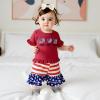imageKuriozud 4th of July Outfit Baby Toddler Girl Embroidery Ruffled Trim Short Sleeve TShirt and Star Striped Shorts 2 Pcs SetJuly Peace Love America