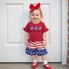 imageKuriozud 4th of July Outfit Baby Toddler Girl Embroidery Ruffled Trim Short Sleeve TShirt and Star Striped Shorts 2 Pcs SetJuly Peace Love America