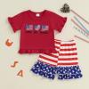 imageKuriozud 4th of July Outfit Baby Toddler Girl Embroidery Ruffled Trim Short Sleeve TShirt and Star Striped Shorts 2 Pcs SetJuly Peace Love America