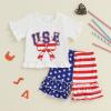 imageKuriozud 4th of July Outfit Baby Toddler Girl Embroidery Ruffled Trim Short Sleeve TShirt and Star Striped Shorts 2 Pcs SetJuly Usabow