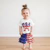 imageKuriozud 4th of July Outfit Baby Toddler Girl Embroidery Ruffled Trim Short Sleeve TShirt and Star Striped Shorts 2 Pcs SetJuly Usabow