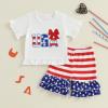 imageKuriozud 4th of July Outfit Baby Toddler Girl Embroidery Ruffled Trim Short Sleeve TShirt and Star Striped Shorts 2 Pcs SetJuly Usabow a