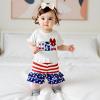 imageKuriozud 4th of July Outfit Baby Toddler Girl Embroidery Ruffled Trim Short Sleeve TShirt and Star Striped Shorts 2 Pcs SetJuly Usabow a