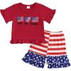 imageKuriozud 4th of July Outfit Baby Toddler Girl Embroidery Ruffled Trim Short Sleeve TShirt and Star Striped Shorts 2 Pcs SetJuly Peace Love America