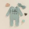 imageKuriozud 4th of July Outfits Baby Girl Footie Onesie Romper Newborn Preemie Girl Ruffle Pajamas Pjs Infant Girl Fall ClothesHello Im New Here Green