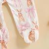 imageKuriozud 4th of July Outfits Baby Girl Footie Onesie Romper Newborn Preemie Girl Ruffle Pajamas Pjs Infant Girl Fall ClothesPink Bunnybowknot